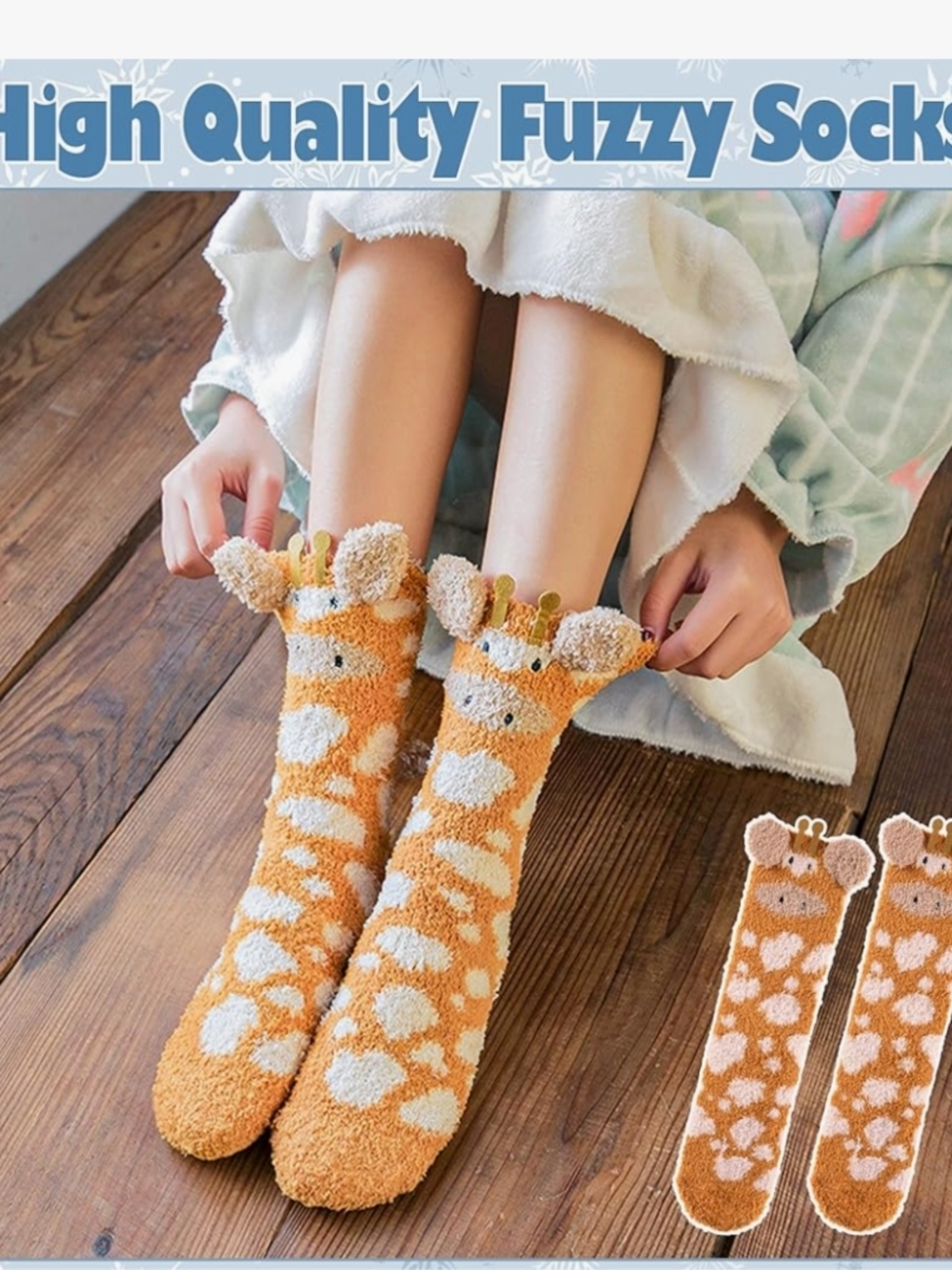 Cozy Giraffe Fuzzy One-Piece Socks - Picture 2 of 3